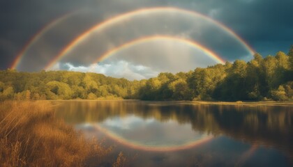 Wall Mural - beautiful natural landscape with rainbow