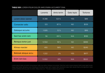 Poster - Simple dark stylized data table rainbow pastel  layout template