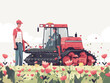  A farmer uses a robotic harvester in a vast field automating the process of collecting crops with increased efficiency and reduced manual labor. 