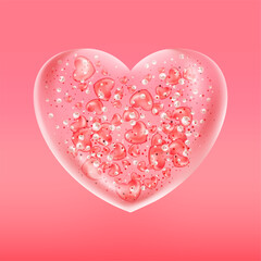 Wall Mural - Red realistic glass heart. Plastic transparent heart shape bubble. 3d vector