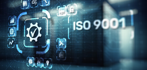 Poster - iso 9001 standards quality control business technology concept on virtual screen.