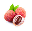 Lychee with leaves on white background.