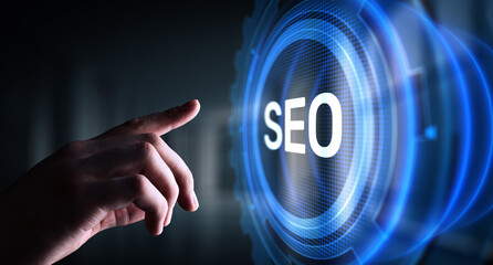 Wall Mural - seo - search engine optimisation, digital internet marketing concept on virtual screen.