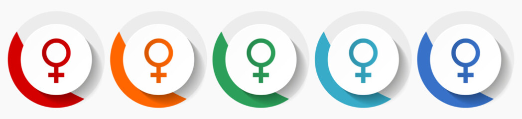 Aufkleber - Female gender symbol vector icon set, flat icons for logo design, webdesign and mobile applications, colorful round buttons
