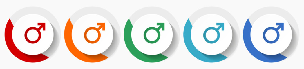 Aufkleber - Male gender symbol vector icon set, flat icons for logo design, webdesign and mobile applications, colorful round buttons