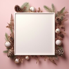 Wall Mural - Frame Mockup, christmas frame with fir branches and cones