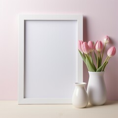 Wall Mural - Frame Mockup, vase with flowers