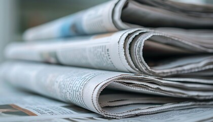 Wall Mural - Global Economic Insight, Close-Up of Financial Newspapers Stacked High