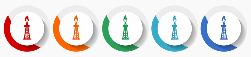 Aufkleber - Oil and gas industry vector icon set, flat icons for logo design, webdesign and mobile applications, colorful round buttons