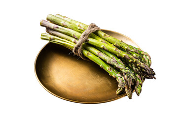 Poster - Bunch of Organic green asparagus in a plate.  Isolated, Transparent background.