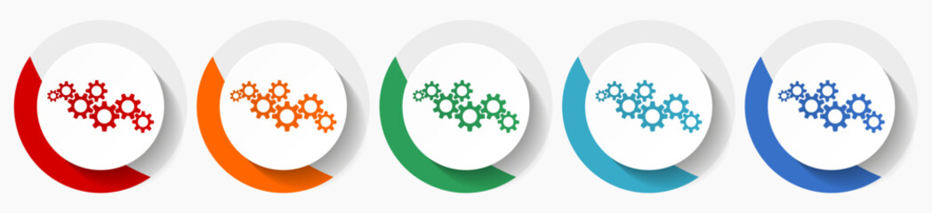 Leinwandbilder - Cogwheel engineering vector icon set, flat icons for logo design, webdesign and mobile applications, colorful round buttons