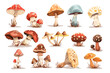 Fantasievolle Pilzillustration: Lustige und niedliche Funghis auf weißem Hintergrund