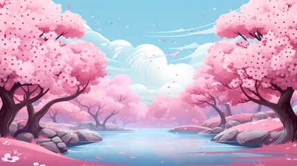 Aufkleber - Generative AI A serene cherry blossom garden in full bloom.
