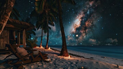 Poster - Camping on the beach in the tropics under the starry sky