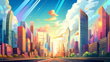 Aufkleber - Generative AI A vibrant cityscape with towering skyscrapers and bustling streets.