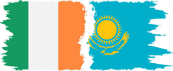Kazakhstan and Ireland grunge flags connection vector