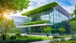 Modernes Bürogebäude mit vielen grünen Pflanzen