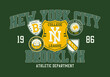 New York, Brooklyn t-shirt design with college patches and shield. Brooklyn tee shirt print with patch. Typography graphics for college style apparel and sportswear. Vector illustration.