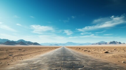 Poster - Generative AI Desert Highway Vanishing Point ::1 visual showing an aerial perspective of a deserted highway in the desert, straight road disappearing into the horizon --ar 16:9 --stylize 250 --v 5.2 J