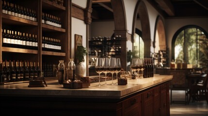 Poster - Generative AI Exclusive wine-tasting room showcasing a diverse selection of vintages.