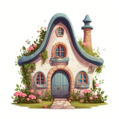 Poster - Generative AI A cozy fairytale dwelling featuring a quaint chimney and arched windows