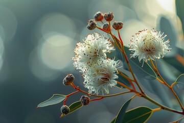 Poster - A close up of a flower with a blurry background. The flower is white and has a few brown spots