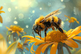 Biene an einer Blume: Farbenfrohe Illustration eines wichtigen Momentes der Natur