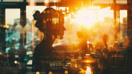 Poster - A silhouette of a woman standing in front of a window, with the outline of her figure stark against the light streaming through the glass. The scene captures the contrast between light and dark, empha