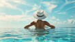 © Bogdan - A woman, sitting at the end of a luxurious infinity swimming pool.