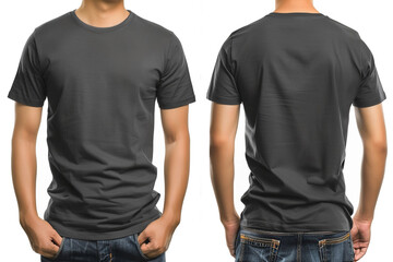 T-shirt mockup, Black blank t-shirt front and back views, male clothes wearing clear attractive apparel tshirt models template сreated with Generative Ai