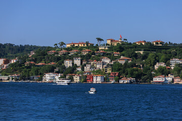 Cityscape View from the water to buildings in the city of Istanbul in public places