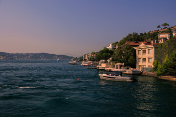 Wall Mural - Cityscape View from the water to buildings in the city of Istanbul in public places