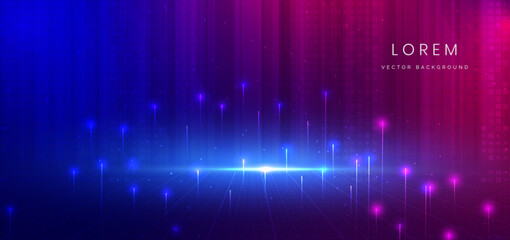 Poster - Abstract technology background futuristic glowing lines neon blue and pink light ray.