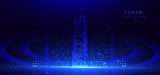 Poster - Abstract technology futuristic glowing square pattern neon blue on dark blue background.