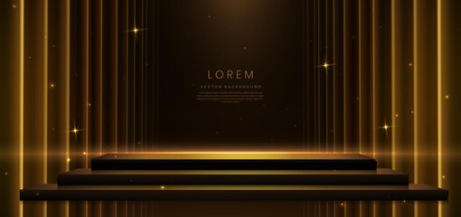 Wall Mural - elegant golden scene on dark brown background glowing with lighting effect sparkle. template premium