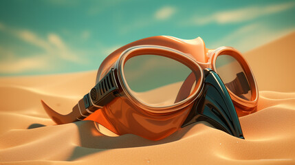 Wall Mural - A snorkeling mask and fins showcased on a sandy background.