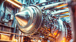 Powerful Engine Mechanics: A Close-up Look at the Complex Interior of an Industrial Turbine or Aircraft Engine
