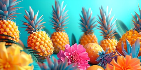 Wall Mural - Colorful summer pineapple concept art