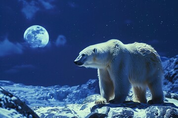 Wall Mural - polar bear at the north pole wandering at night