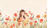 Fototapeta Tulipany - Mothers Day Gift Card Painting
