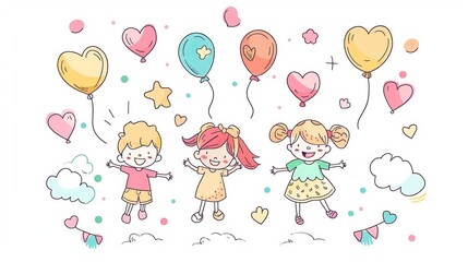 Poster - Floating children in air symbolizing happy children's day. Flat design style minimal modern illustration.