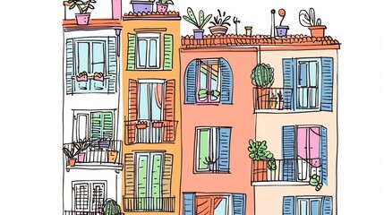 Poster - Doodle design of apartment window neighbors. Hand drawn illustrations.