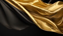 Black And Golden Matte Wind Blowing Flying Silk Clothe Background With Copy Space