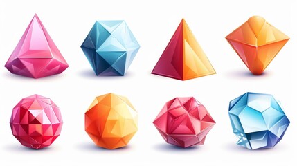 Poster - Basic voluminous geometric figures for education, Realistic modern illustration, icon set with hemisphere, octahedron, sphere and torus, cone, cylinder, pyramid.