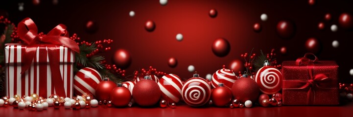 Poster - A group of red and white Christmas ornaments gathered together, adding a pop of color and holiday cheer to any festive décor