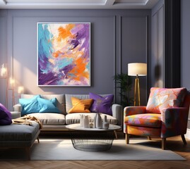 Poster - A vibrant living room filled with exquisite furniture and adorned with a captivating painting on the wall