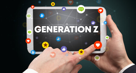 Poster - Close-up of a touchscreen, social media concept
