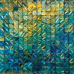 Poster - A mesmerizing wall of vivid blue and green mosaic tiles creates a breathtaking display of color and design