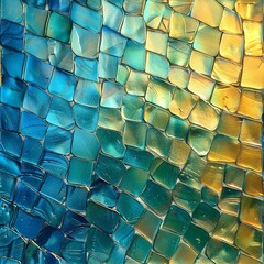 Fototapete - A close up of a colorful glass tile wall showcasing a mesmerizing array of hues and textures, forming an intricate pattern that captivates the eye