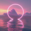 A pink glowing circle is floating in the water